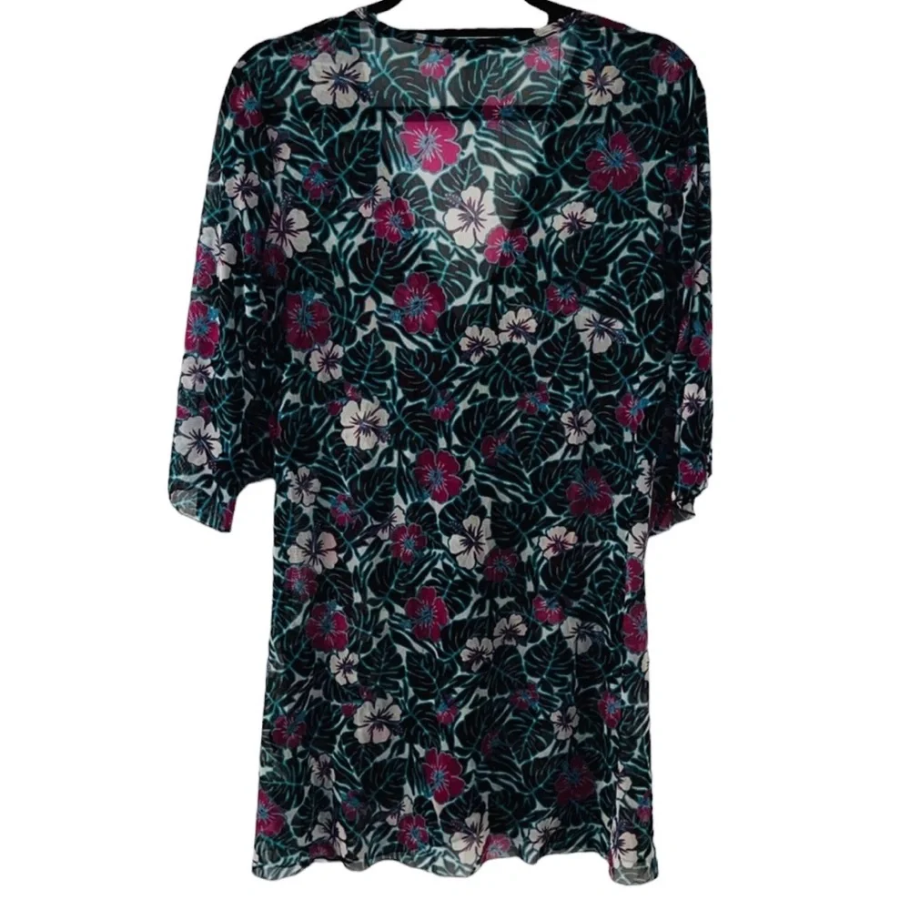 4/$40‎ TCM Black Pink Blue Tropical Floral Print Swimsuit  Coverup Dress